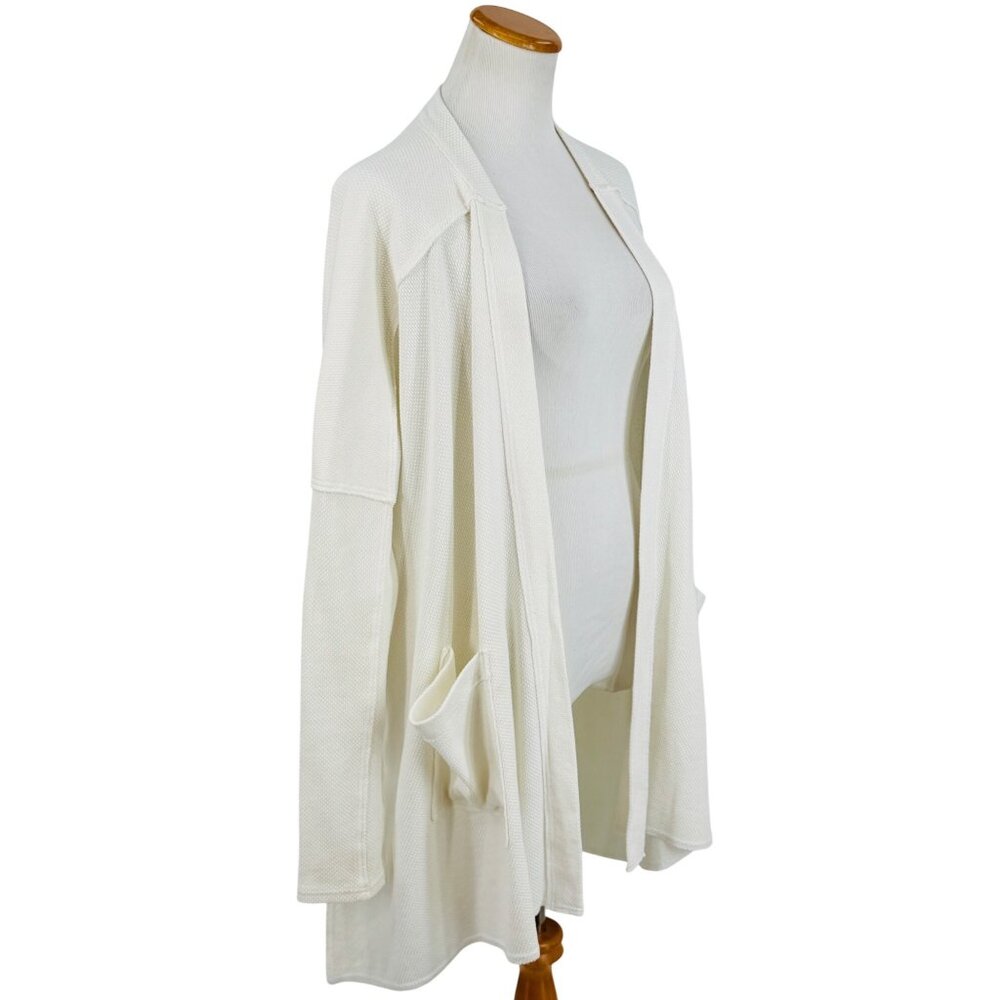 Free People White Waffle Knit Relaxed Cardigan | Coastal Grandmother Soft Girl L - Picture 11 of 16